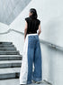 Lace Contrast Wide Denim Pants